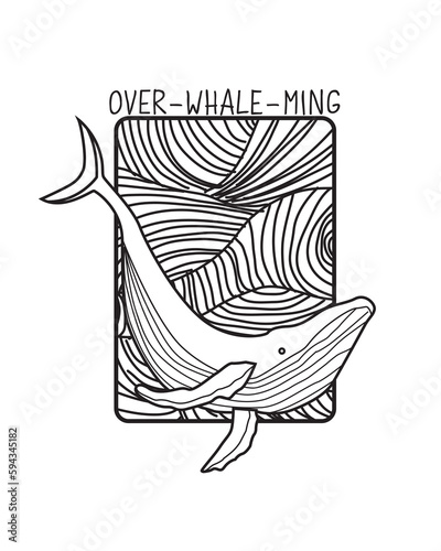 Whale Line art illustration over Whale ming letter text line drawn vector sea Ocean design