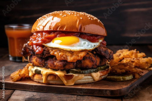 juicy burger with cutlet and egg generative ai