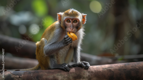 monkey eating mango fruit generative ai © Poter