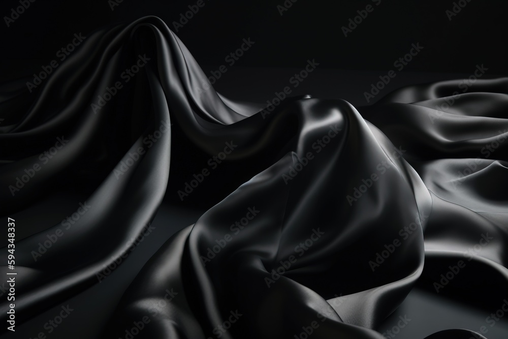  a black and white photo of a cloth that is flowing in the wind, with a black background that is very smooth and smooth,.  generative ai