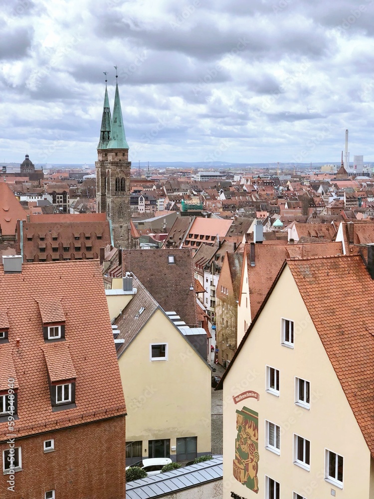 View of the old town on a cloudy day, Nuremberg, Germany.