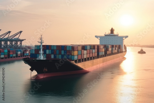 Aerial view of container cargo ship in import export and business logistic  AI generated