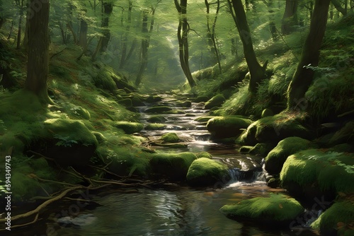 Babbling Spring Brook: A soothing image of a babbling spring brook (Generative AI)