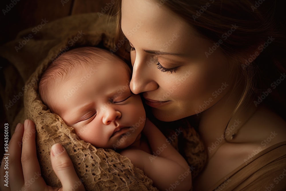 Mother hugging her newborn baby , loving, joyful, AI generated Mother hugging her newborn baby , loving, joyful, AI generated