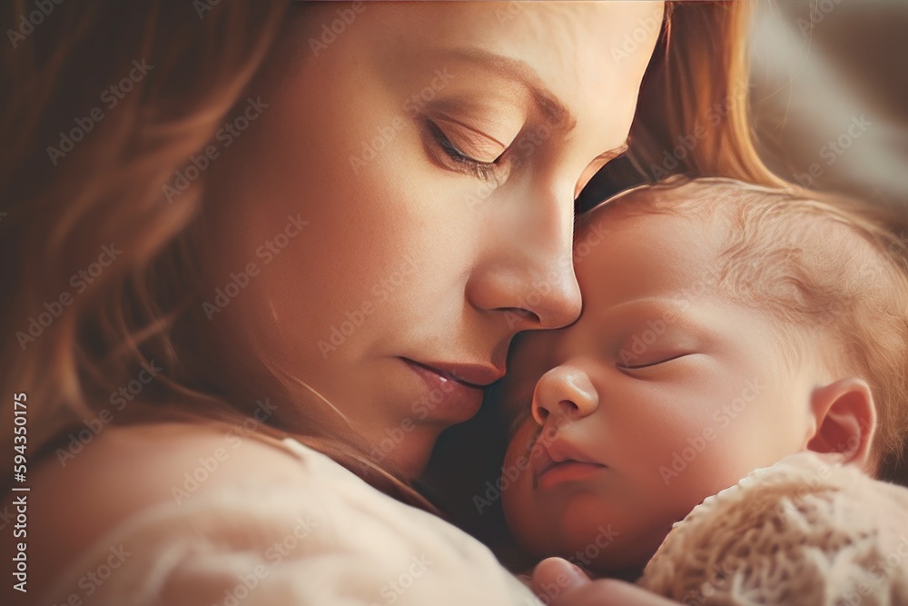 Mother hugging her newborn baby , loving, joyful, AI generated Mother hugging her newborn baby , loving, joyful, AI generated