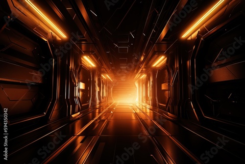  a dark tunnel with bright lights coming from the end of it and a bright light coming from the end of the tunnel in the middle. generative ai