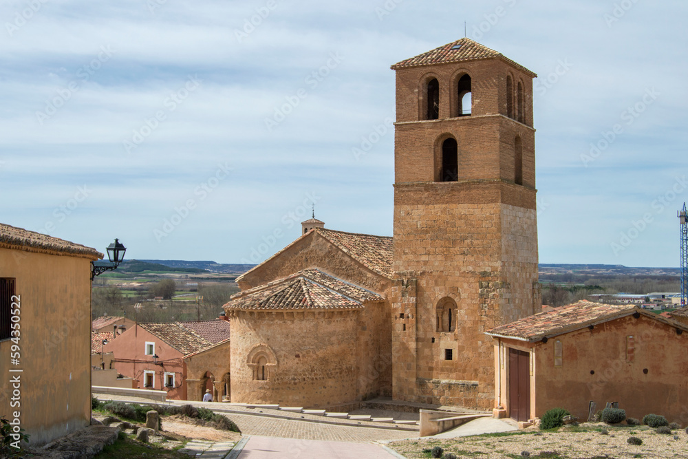 Exterior Church of San Miguel Archangel seen from the back, in San Esteban de Gormaz, Soria province. Spain