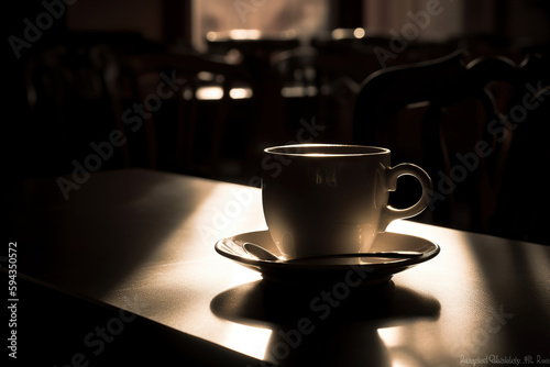 White Coffee Cup with Spoon  Film Photography  Professional Lights  Cinematic Shadows Generated with AI