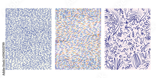 Set of abstract line art texture points strokes black and white vintage hand drawing vector illustration background.