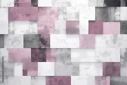  an abstract background with pink and grey squares and squares of varying sizes and shapes on a white and gray background with a black and white border.  generative ai