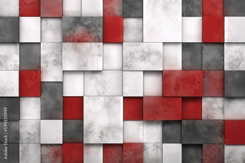  a red and white wall with a pattern of squares and rectangles on it's sides and a red circle in the middle of the middle. generative ai