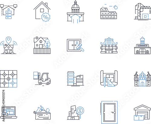 Homesteads line icons collection. Rustic, Agriculture, Frontier, Self-sufficient, Family, Harvest, Pier vector and linear illustration. Ranch,Cattle,Farming outline signs set
