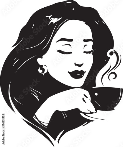 Happy young woman enjoy morning cup of tea or coffee