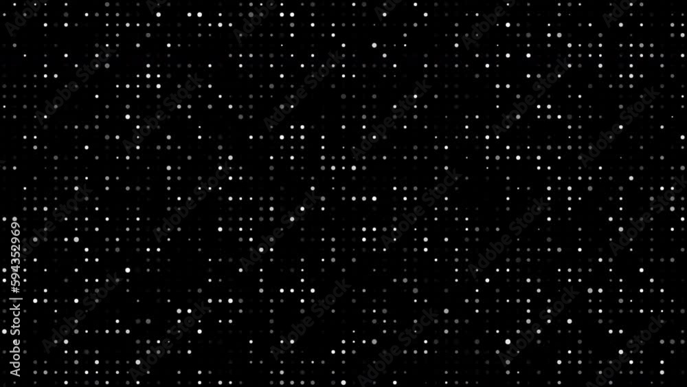 Flashing white dots on a black background. Background panels. Looping