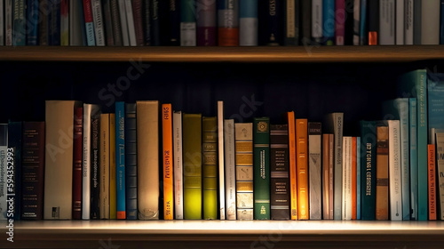 Education Concept. Book Stack on Bookshelf with Blurred Library Background and Copy Space