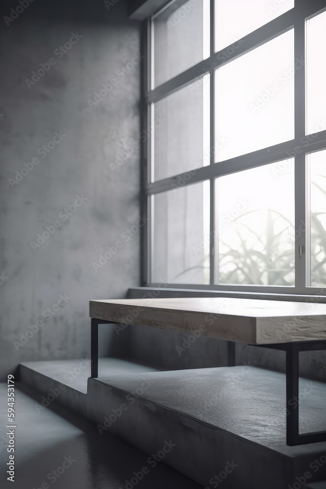 Empty concrete table and blur background of concrete wall with one window of modern bathroom, style minimal, modern, design, architecture, luxury, concept Generative AI Empty concrete table and blur background of concrete wall with one window of modern bathroom, style minimal, modern, design, architecture, luxury, concept Generative AI