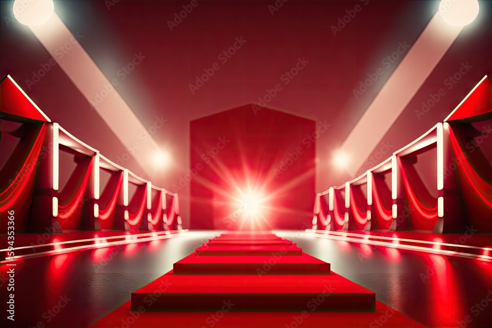 Red carpet between rope barriers in the success party, generative ai Red carpet between rope barriers in the success party, generative ai