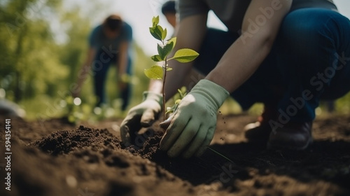 men are planting trees and watering them to help increase oxygen in the air and reduce global warming, Save world save life and Plant a tree photo