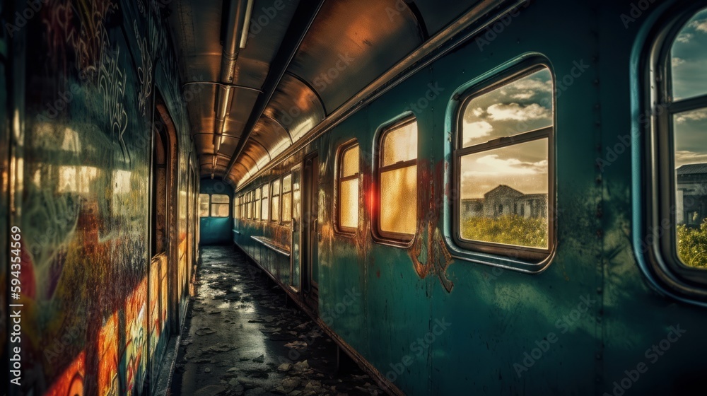 Fototapeta premium Abandoned colorful train. Generative ai.