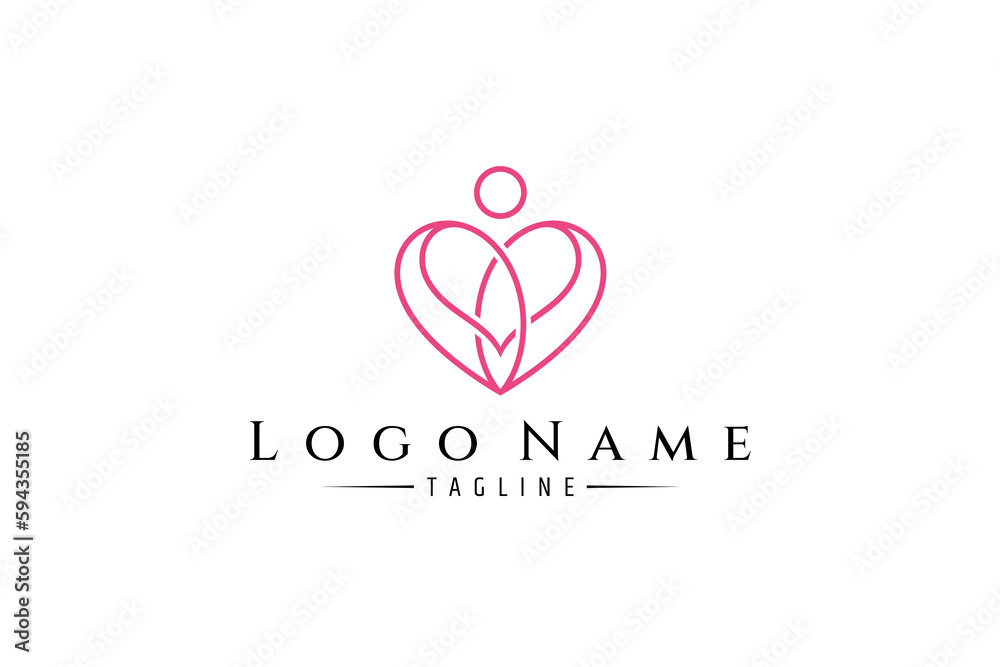 People heart care logo in pink color linear design