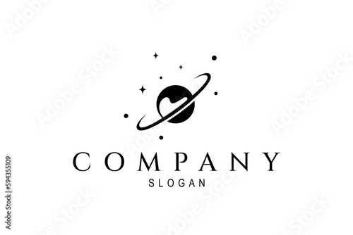 Vector logo on which an abstract image of a planet with an orbit in outer space.
