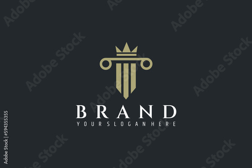 Vector logo in which an abstract image of a Greek column with a crown combined above it.