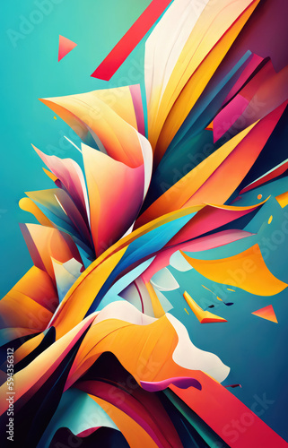 Abstract colorful background with an explosion of geometric shapes. Generative AI