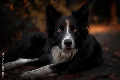 This environmental portrait features a majestic Border Collie, with a park serving as the perfect setting, with generative AI technology