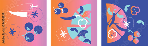 Appetizing pizza collection. Decorative abstract horizontal banner with colorful doodles. Hand-drawn modern illustrations with pizza, abstract elements. Abstract series