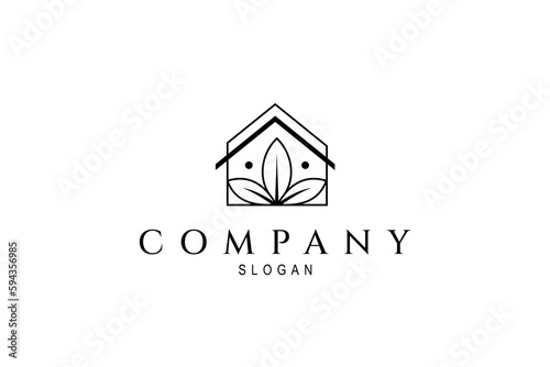 Plant house logo with simple linear design style concept