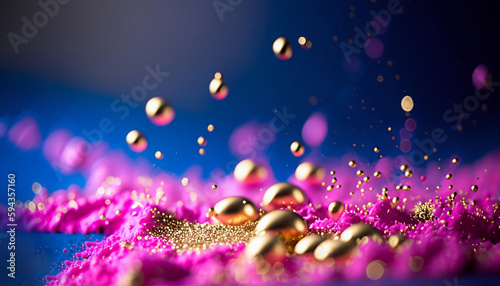 Macro universe, Pink blue and gold, Abstract background