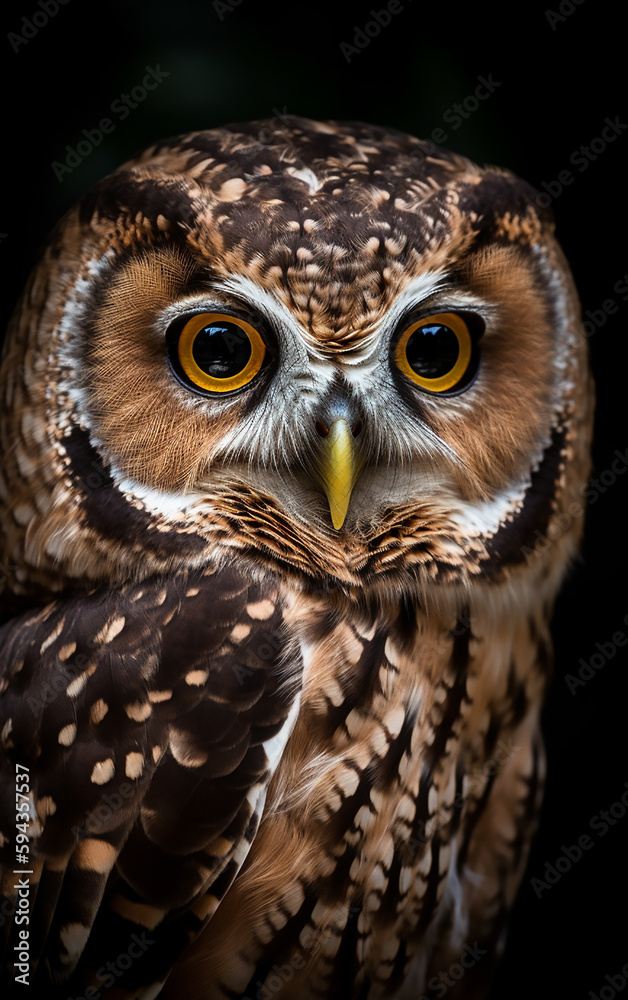 The intense gaze of a real owl, its eyes glowing with intelligence and curiosity, creates a captivating portrait of this nocturnal predator.