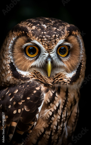 The intense gaze of a real owl, its eyes glowing with intelligence and curiosity, creates a captivating portrait of this nocturnal predator. © Liana