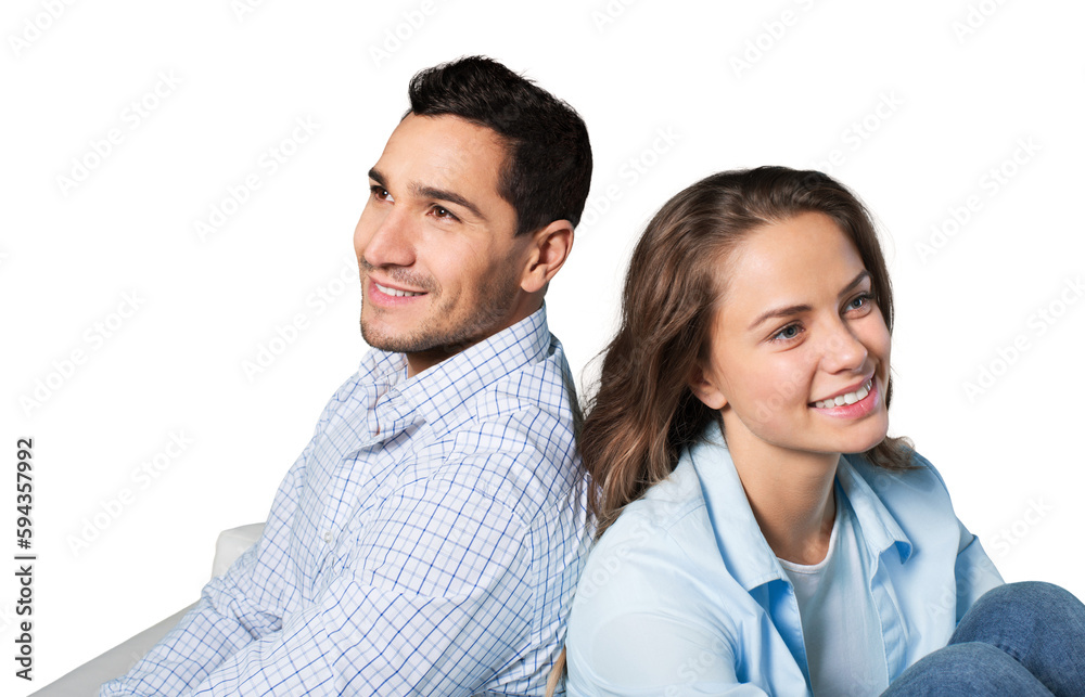Young smiling, happy couple looking up and dream Young smiling, happy couple looking up and dream