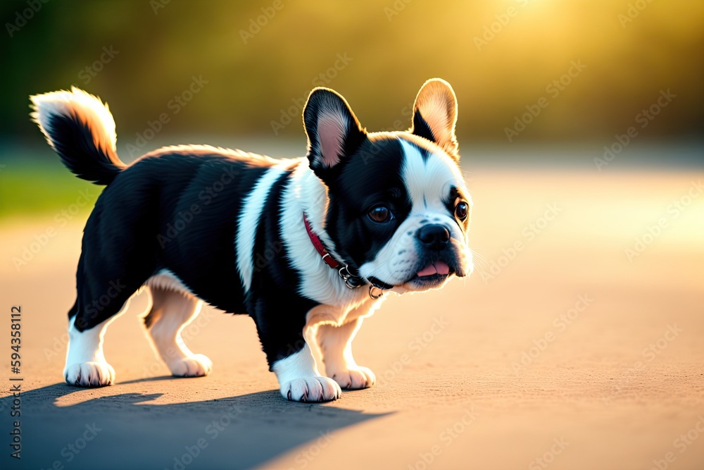 Colored French Bulldog. Cute dog, generative ai, looking into camera