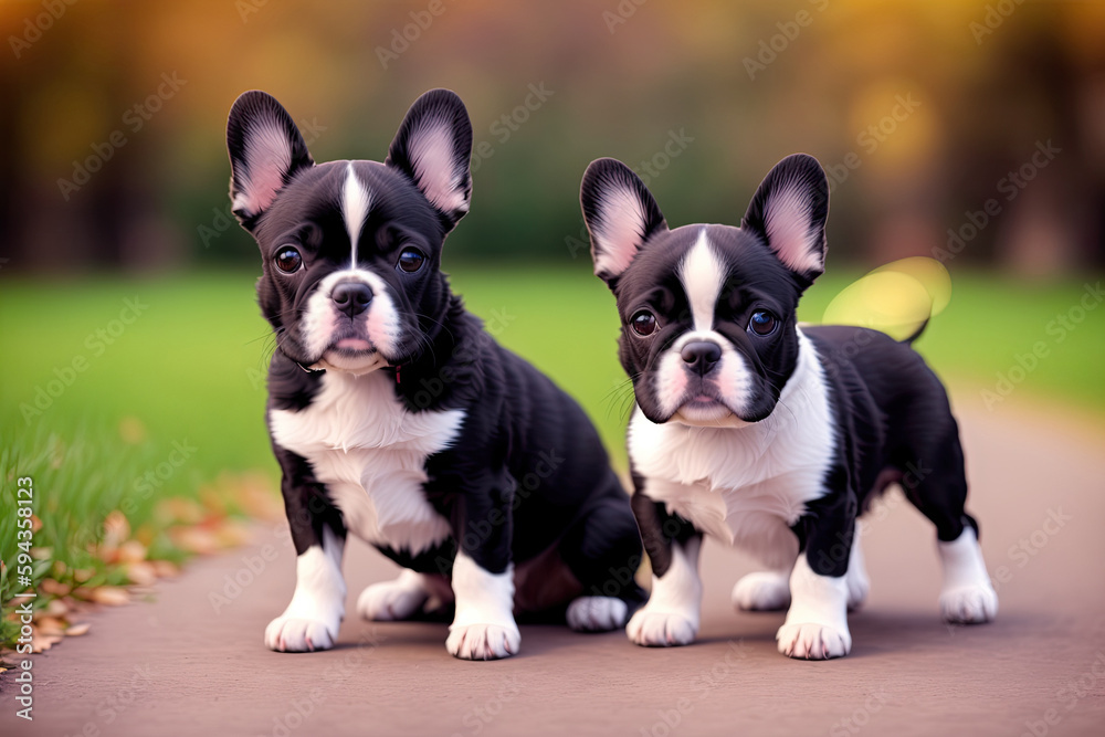Colored French Bulldog. Cute dog, generative ai, looking into camera Colored French Bulldog. Cute dog, generative ai, looking into camera