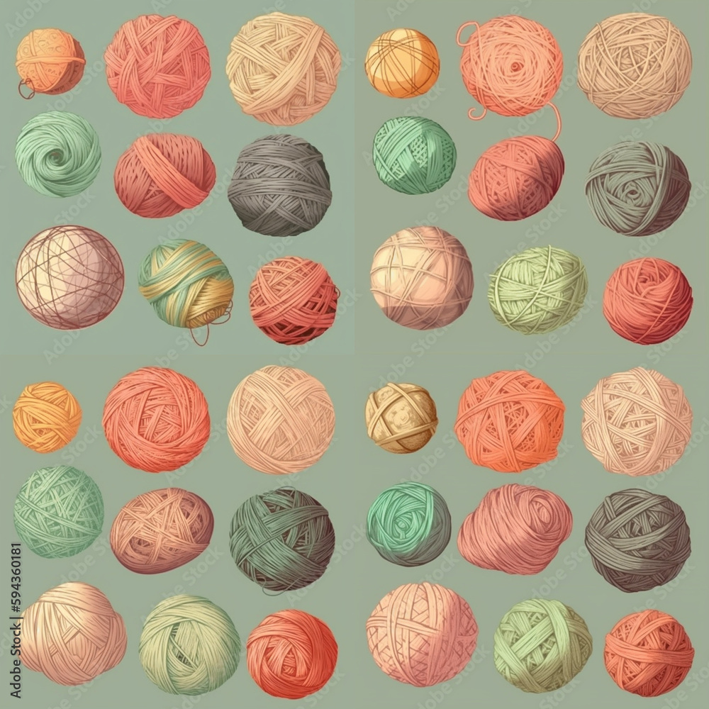 balls, threads for knitting, drawing, graphics, vector, image, texture
