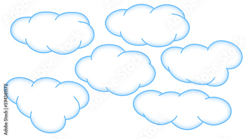 Set of 6 cartoon clouds in kids style on transparent background