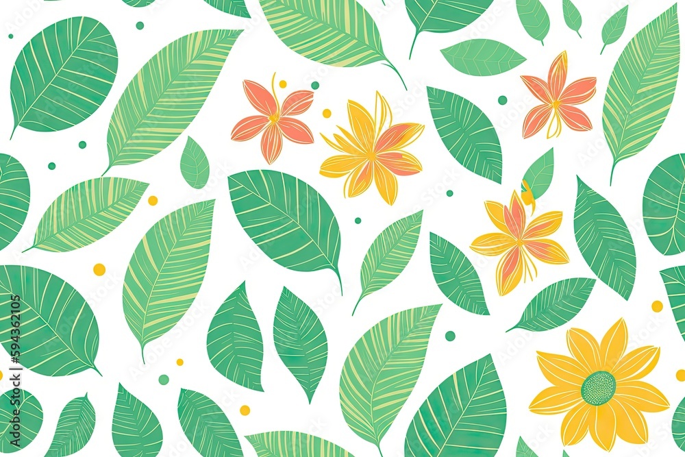 custom made wallpaper toronto digitalFicus leaves pattern, flowers background. Seamless flat painting. Beautiful tribal generative ai art background