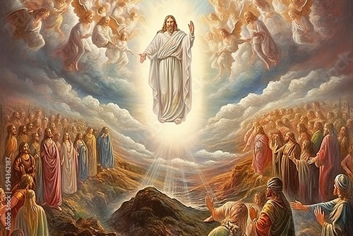 An illustration of the ascension day of Jesus Christ. Biblical Series made with generative AI