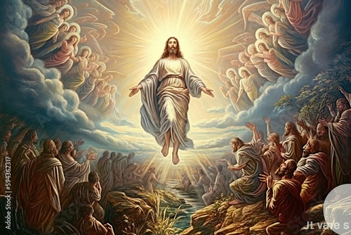 An illustration of the ascension day of Jesus Christ. Biblical Series made with generative AI photo
