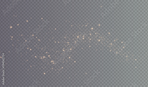 Christmas background. Powder dust light PNG. Magic shining gold dust. Fine, shiny dust bokeh particles fall off slightly. Fantastic shimmer effect. Vector illustrator.	