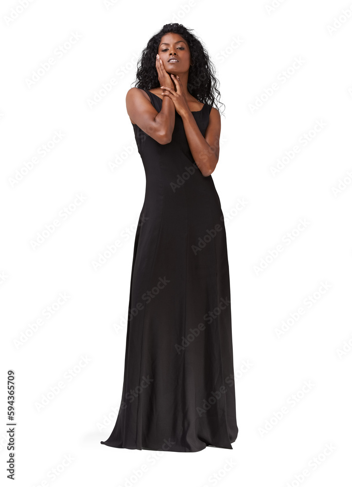 Portrait, fashion and elegance with a woman on a transparent background to model contemporary clothing style. PNG, dress and confidence with an attractive young indian female posing in trendy clothes