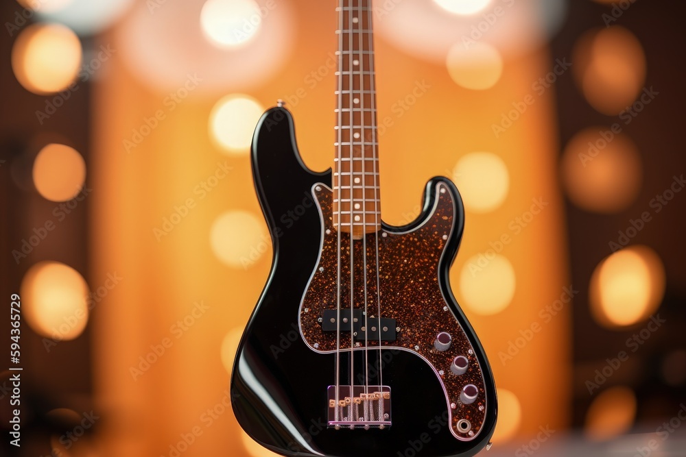 Obraz premium Bass instrument illustration, music concept, background bokeh. Generative AI