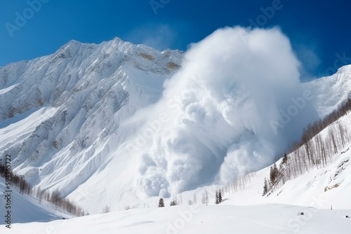 Valokuvatapetti dangerous horizontal avalanche flow in high mountains