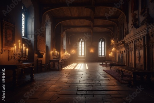 Illustration of the interior of a medieval castle  concept of history and fantasy. Generative AI