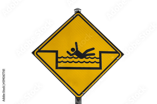 Flash flood drowning danger sign isolated with cut out background.