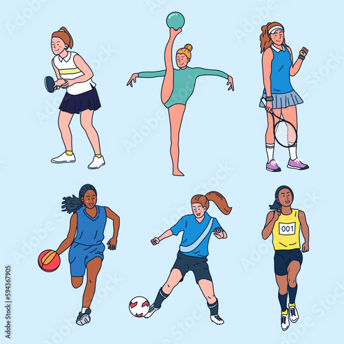 Abstract Various sports women vector