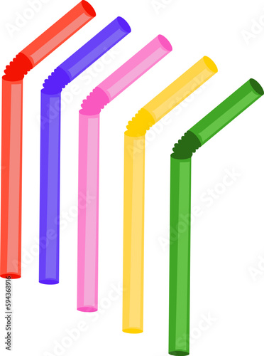 plastic straws of different colors set illustration simple
