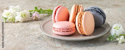Bild auf Leinwand plate with macaroons on light table